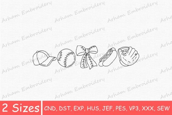 Baseball Sketch Elements: A Fresh Take on Sporty Embroidery