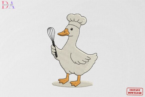 Cute Chef Duck Kitchen Charm: A Playful Embroidery for Etsy Sellers