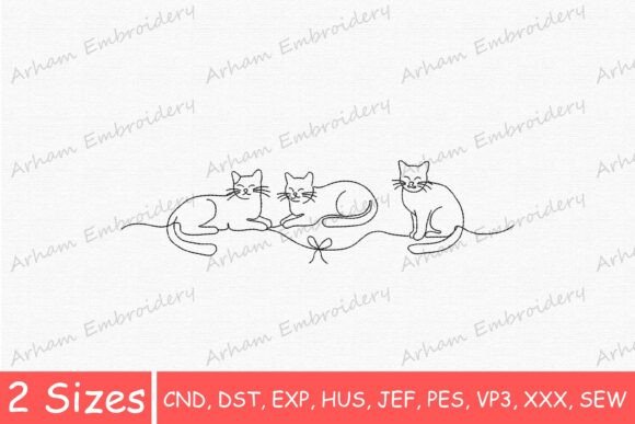 Cute Three Cats Line Art Brings Seasonal Charm to Holiday Embroidery Projects