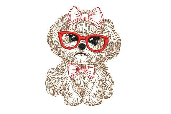 Shih Tzu Puppy: A Minimalist Embroidery Design for Holiday Magic